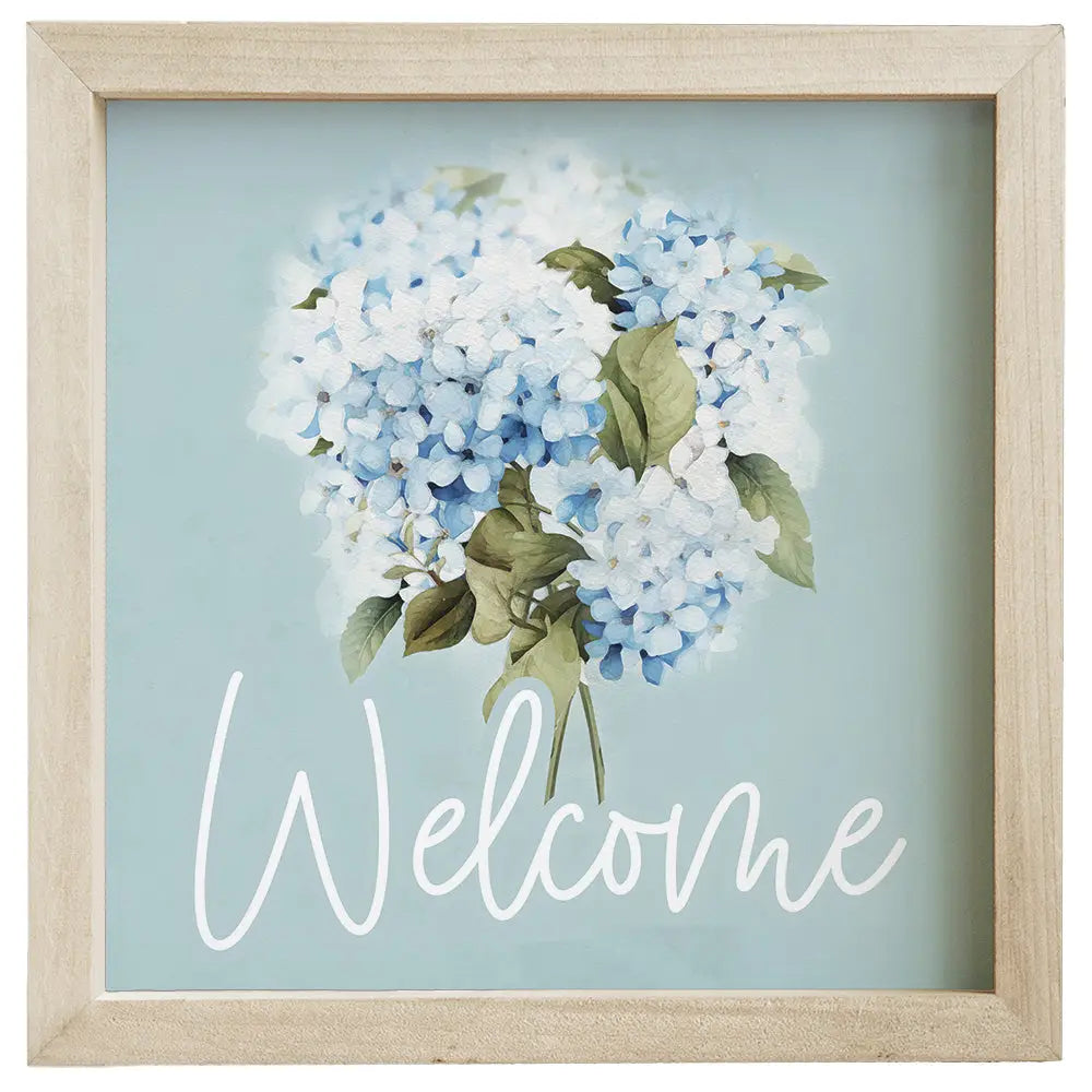 Welcome Hydrangeas Framed Sign