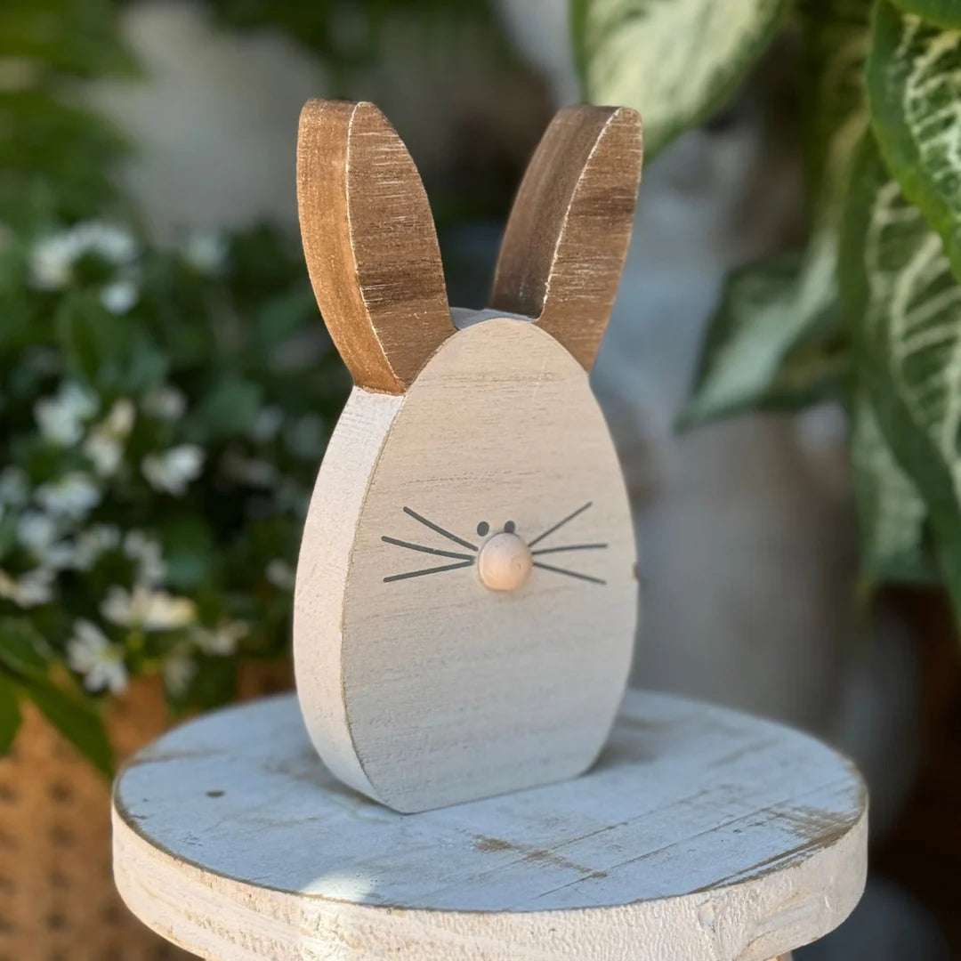 White & Wood Egg Bunny