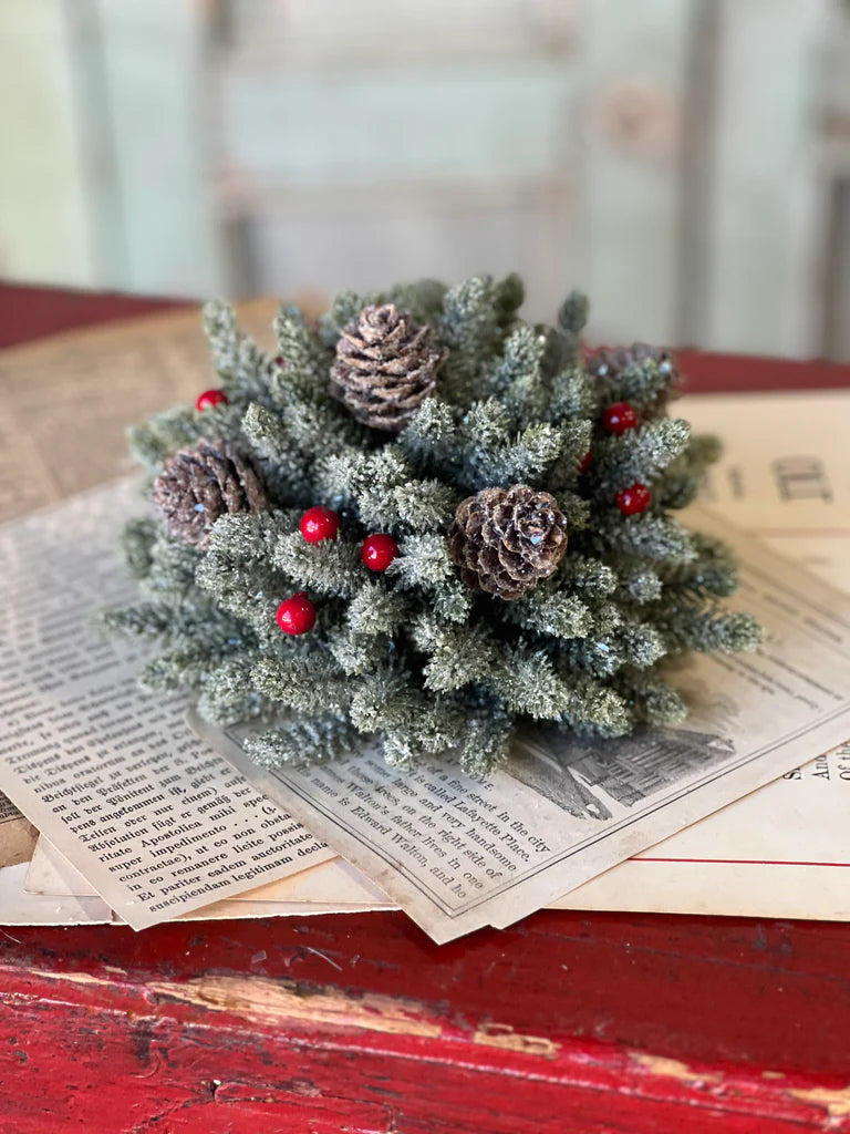 Icy Mini Pine with Berry Half Sphere