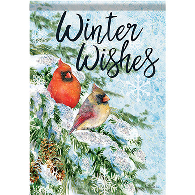 Snowy Pines &amp; Cardinals Garden Flag