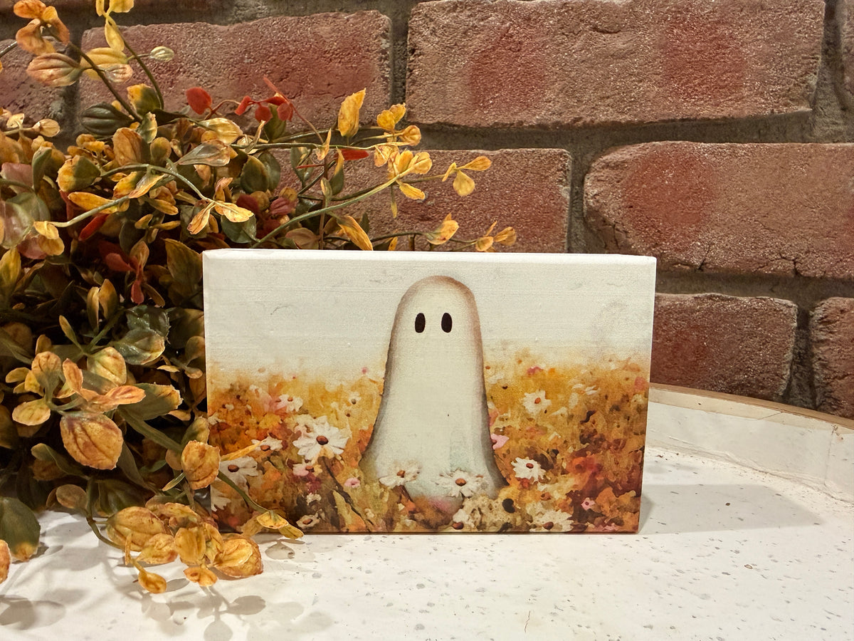 Ghost Flower Field Wood Block Sign