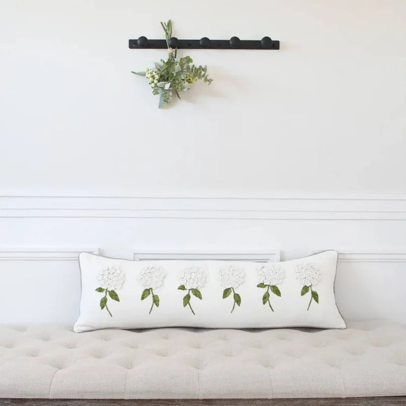 White Floral Embroidered Pillow