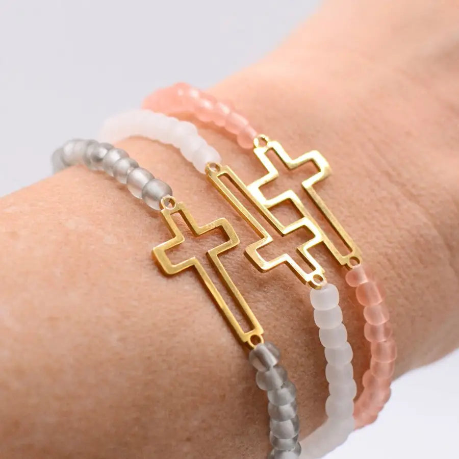 Gold Cross Beaded Bracelet - 3 Styles