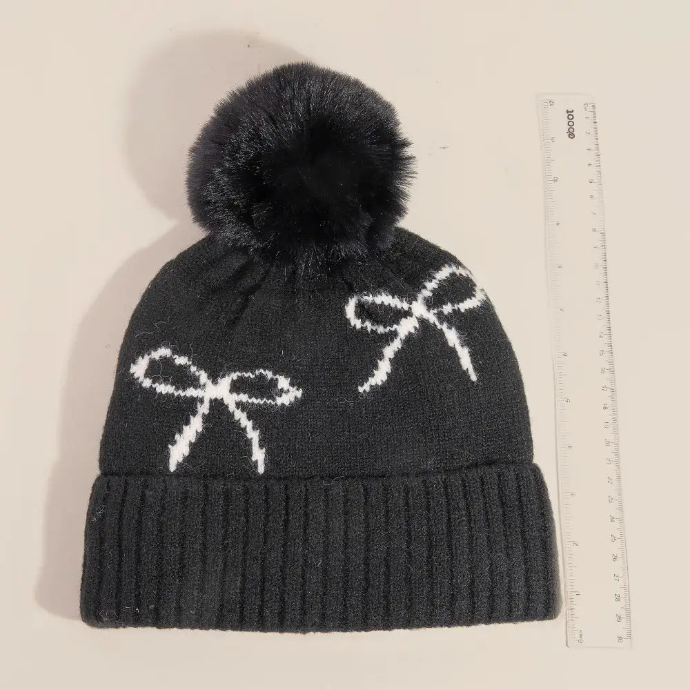 Ribbon Bow Pom Beanie - 3 Styles