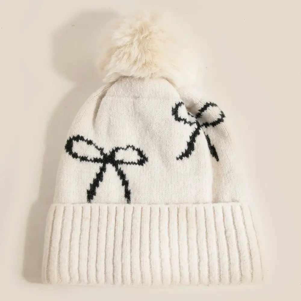 Ribbon Bow Pom Beanie - 3 Styles