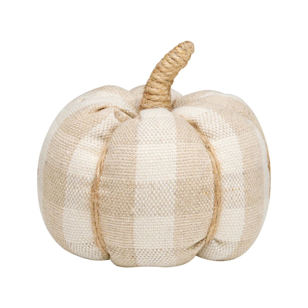 Small Tan Check Fabric Pumpkin