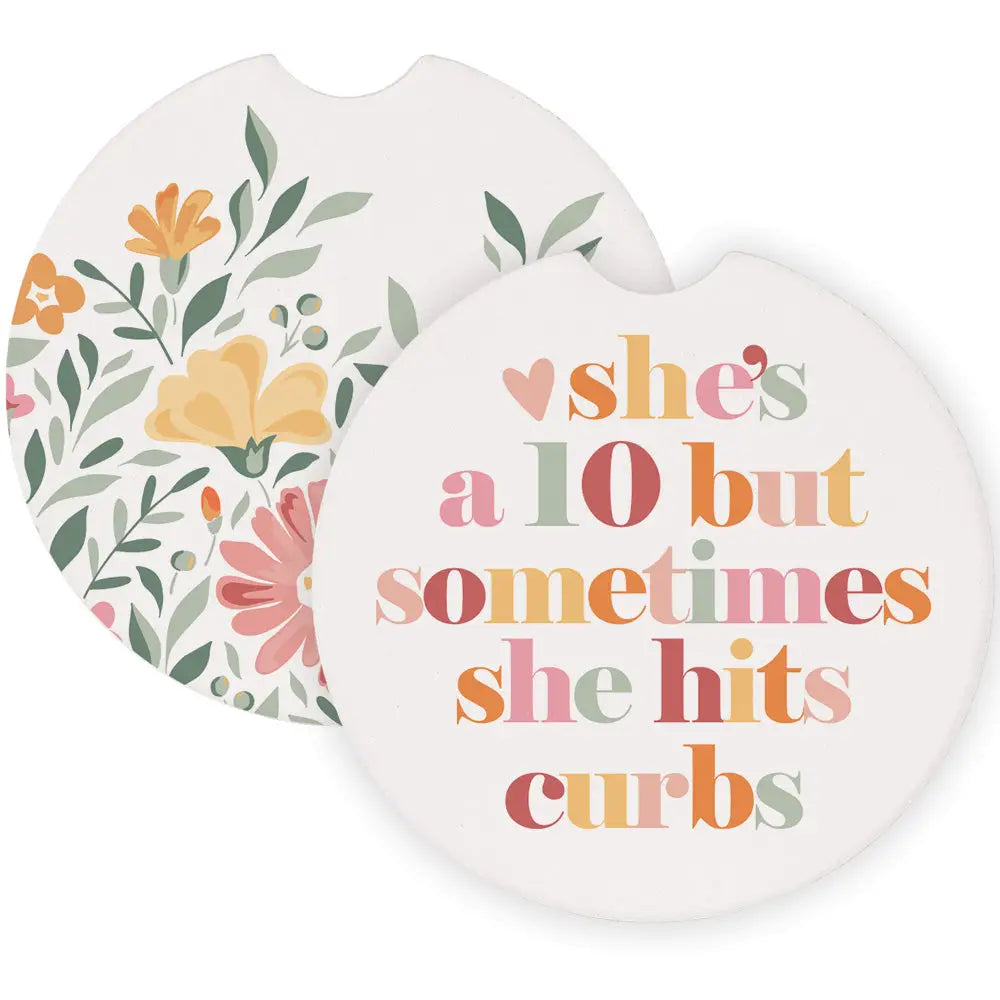 She Hits Curbs Car coaster - set of 2