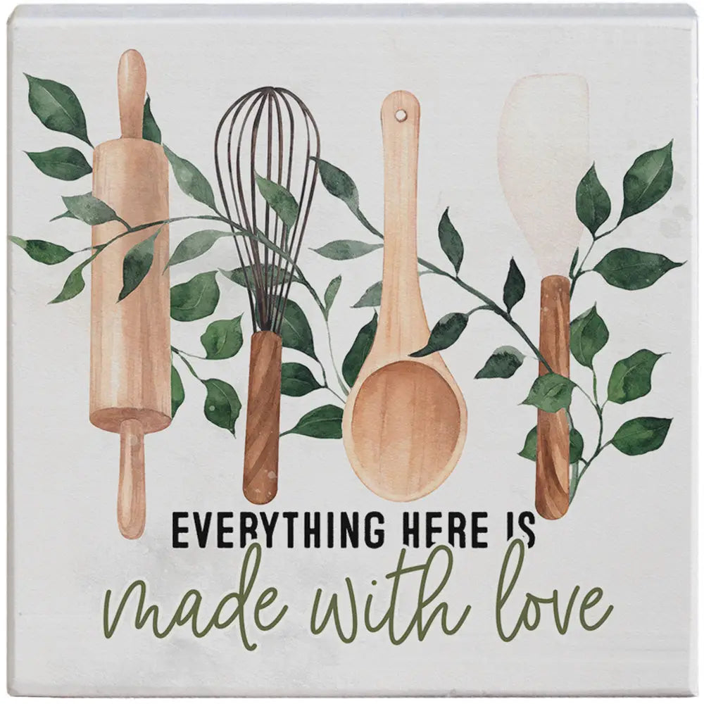 Made with love wood block sign