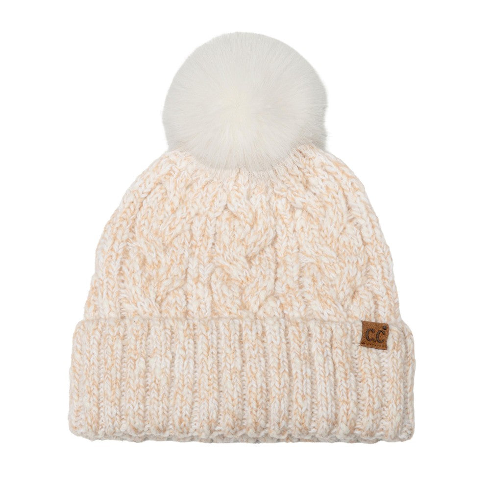 C.C Marbled Cable Knit Pom Beanie - 3 Colors