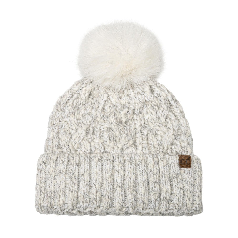C.C Marbled Cable Knit Pom Beanie - 3 Colors