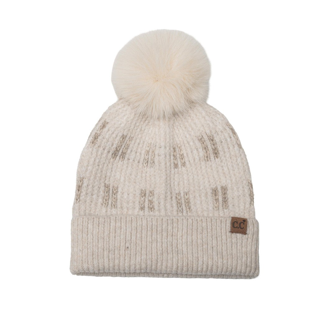 C.C Vertical Stripe Pom Beanie