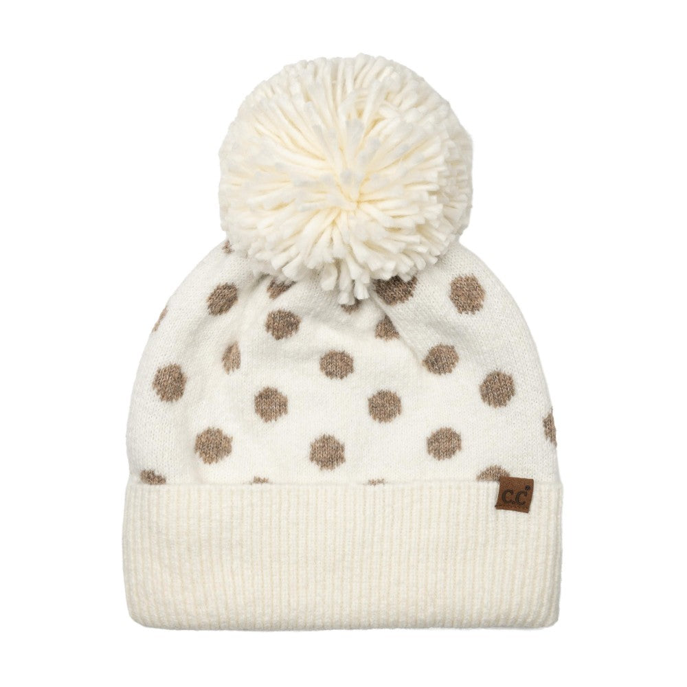 C.C Polka Dot Beanie with Knit Pom