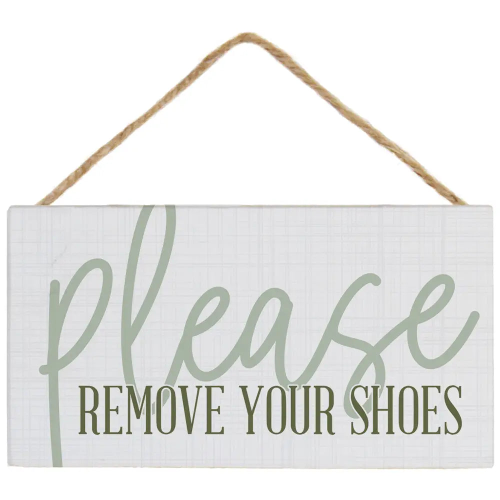 Please remove shoes hanging sign