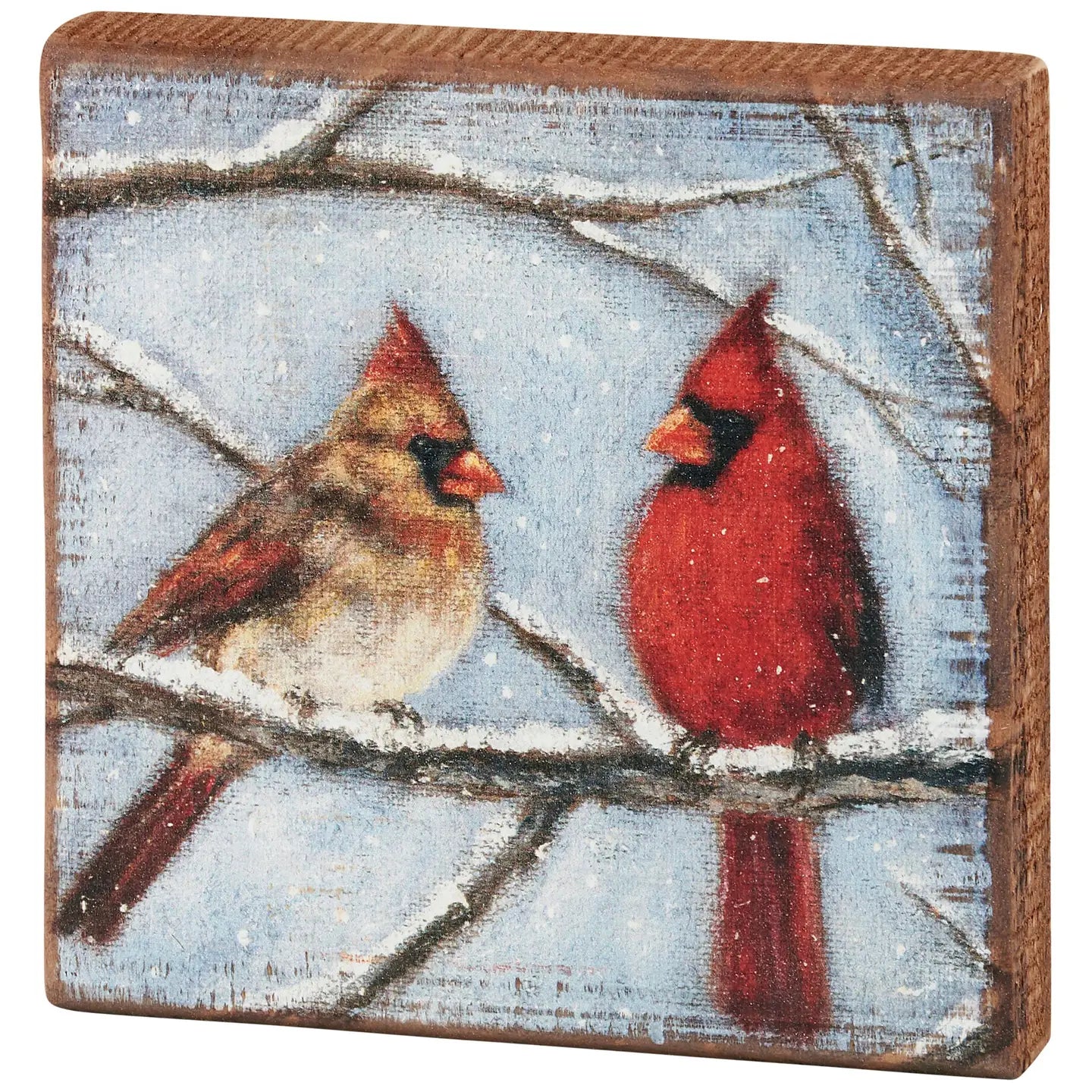 Cardinal Couple Wood Block Sign