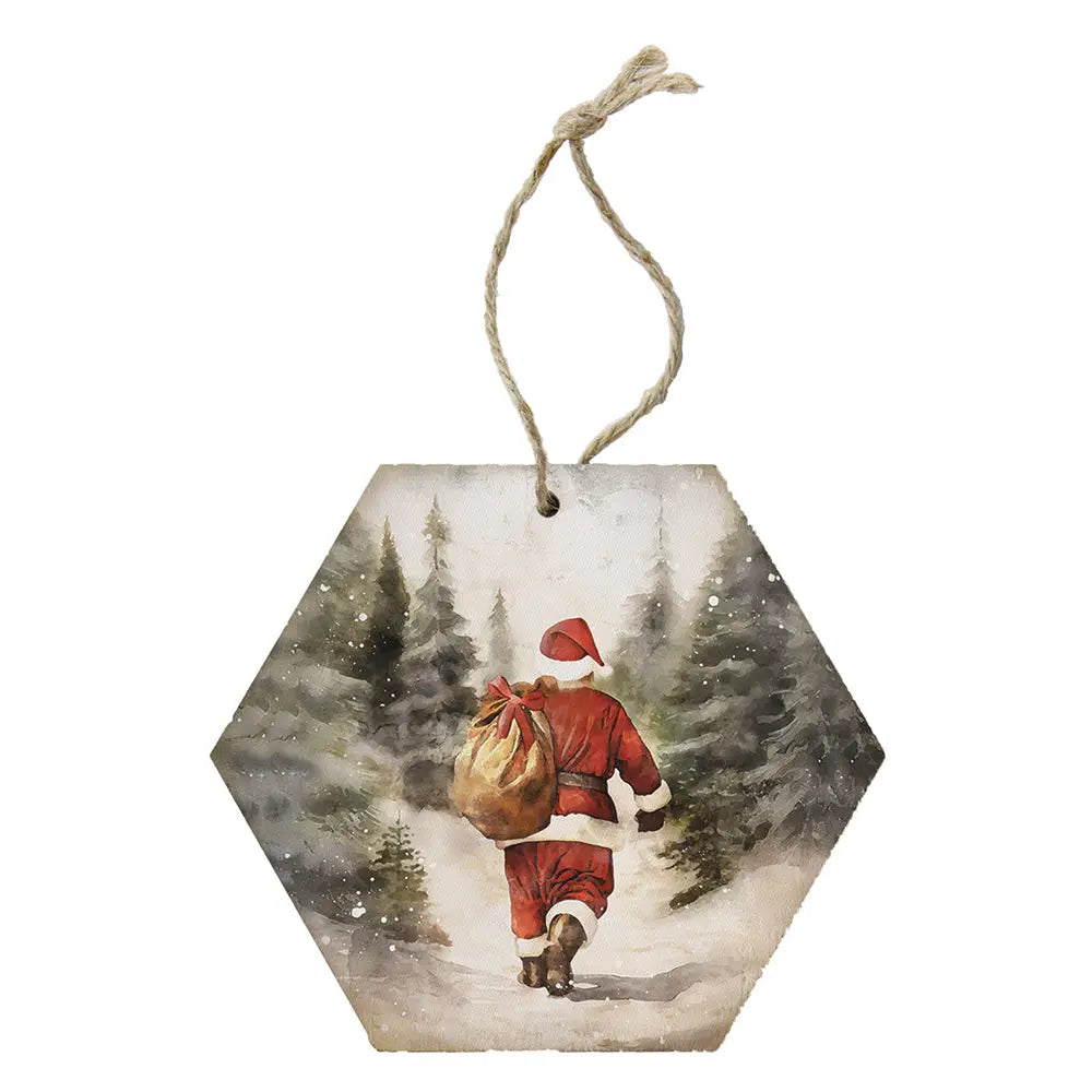 Santa Walking Wood Ornament