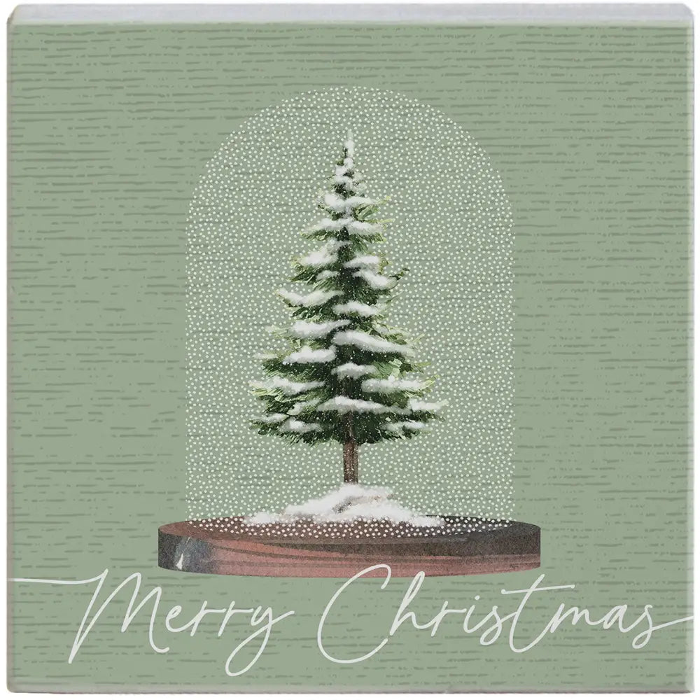 Merry Christmas Evergreen Wood Block Sign
