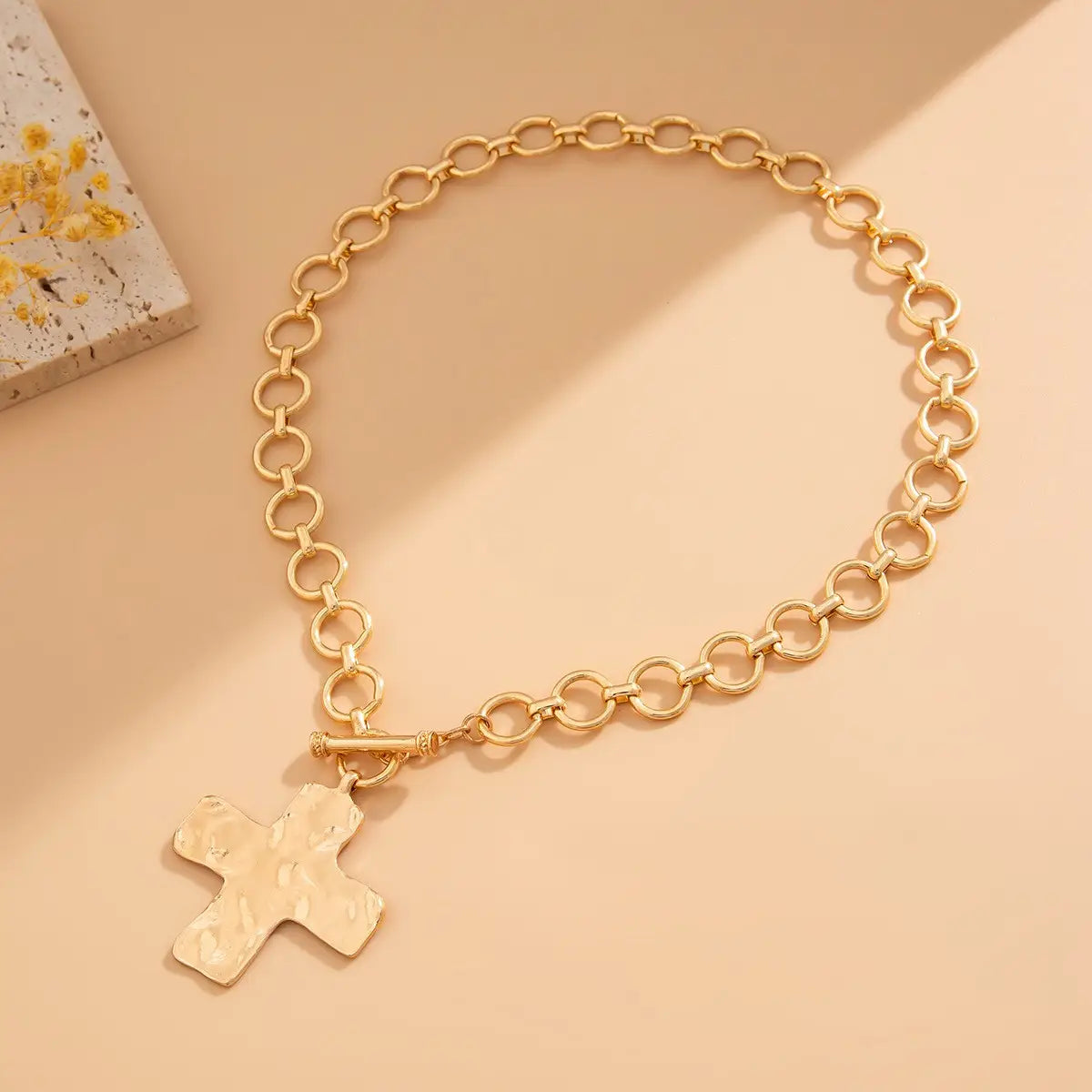 Hammered Cross Toggle Necklace
