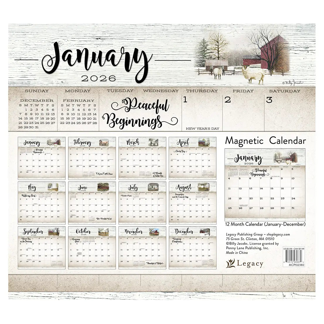 Farmhouse Magnetic 2026 Calendar Pad