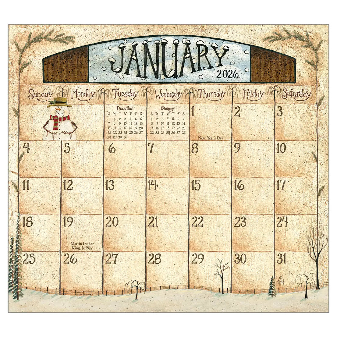 Folk Art by David Magnetic 2026 Calendar Pad