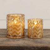 Champagne Chevron Glass 3D Flame Candle - 2 Sizes