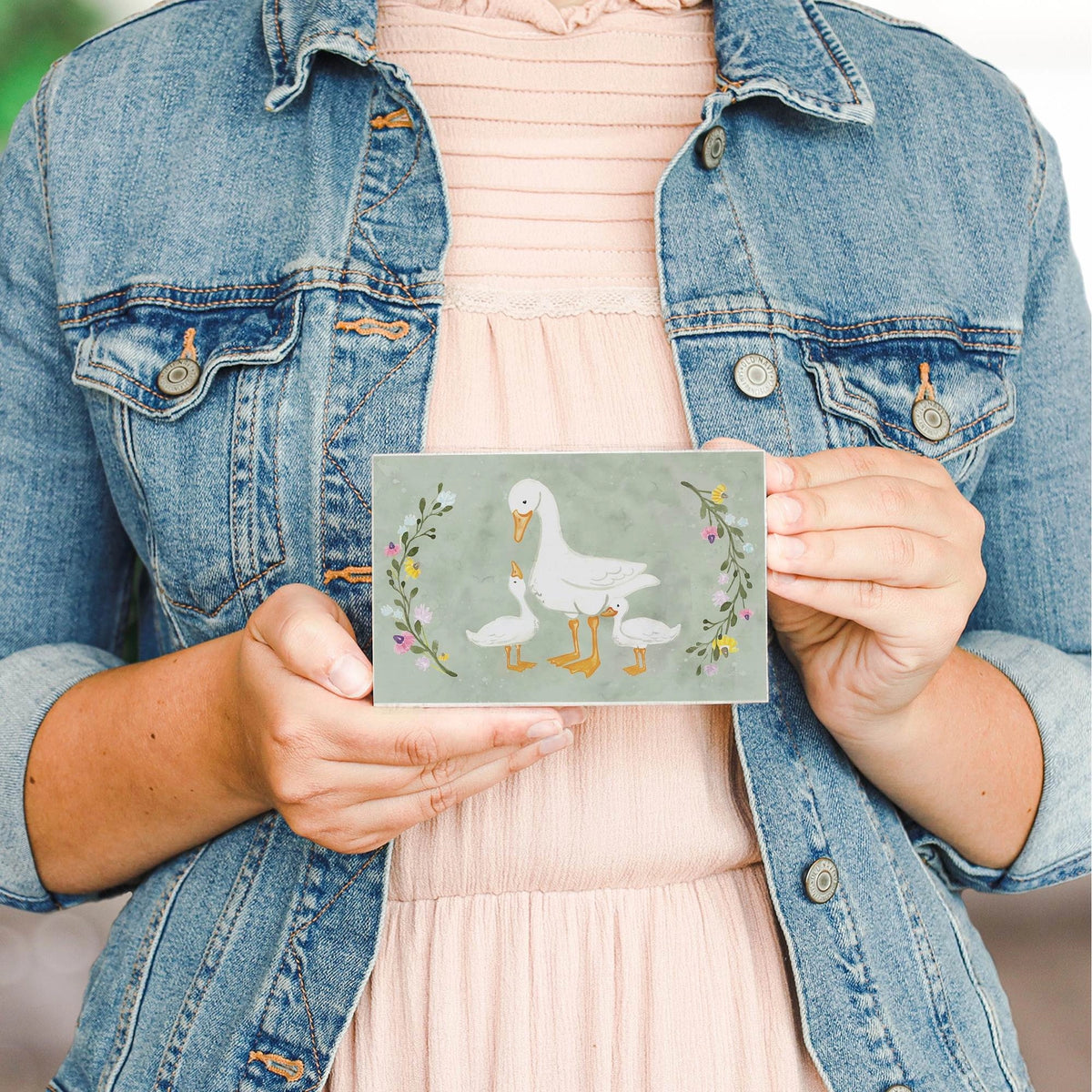 Mama Geese Babies Wood Block Sign