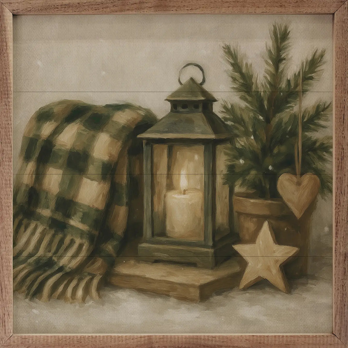Holiday Plaid Lantern Framed Art - 2 Sizes