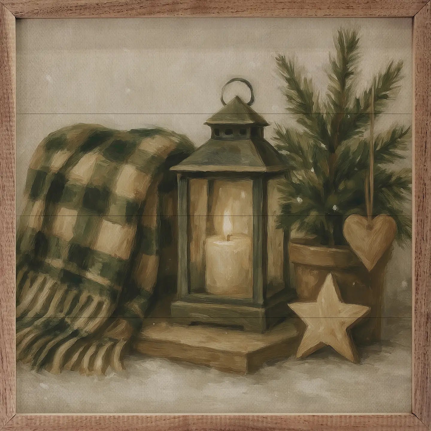 Holiday Plaid Lantern Framed Art - 2 Sizes