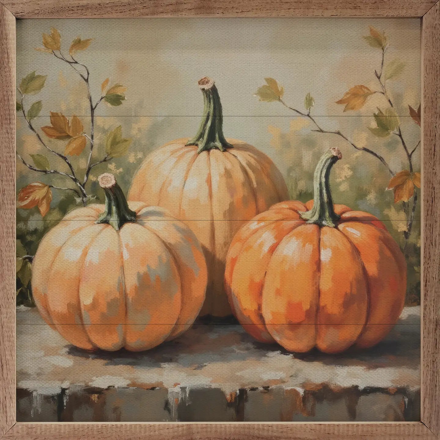 Pumpkin Trio on Bench Framed Sign