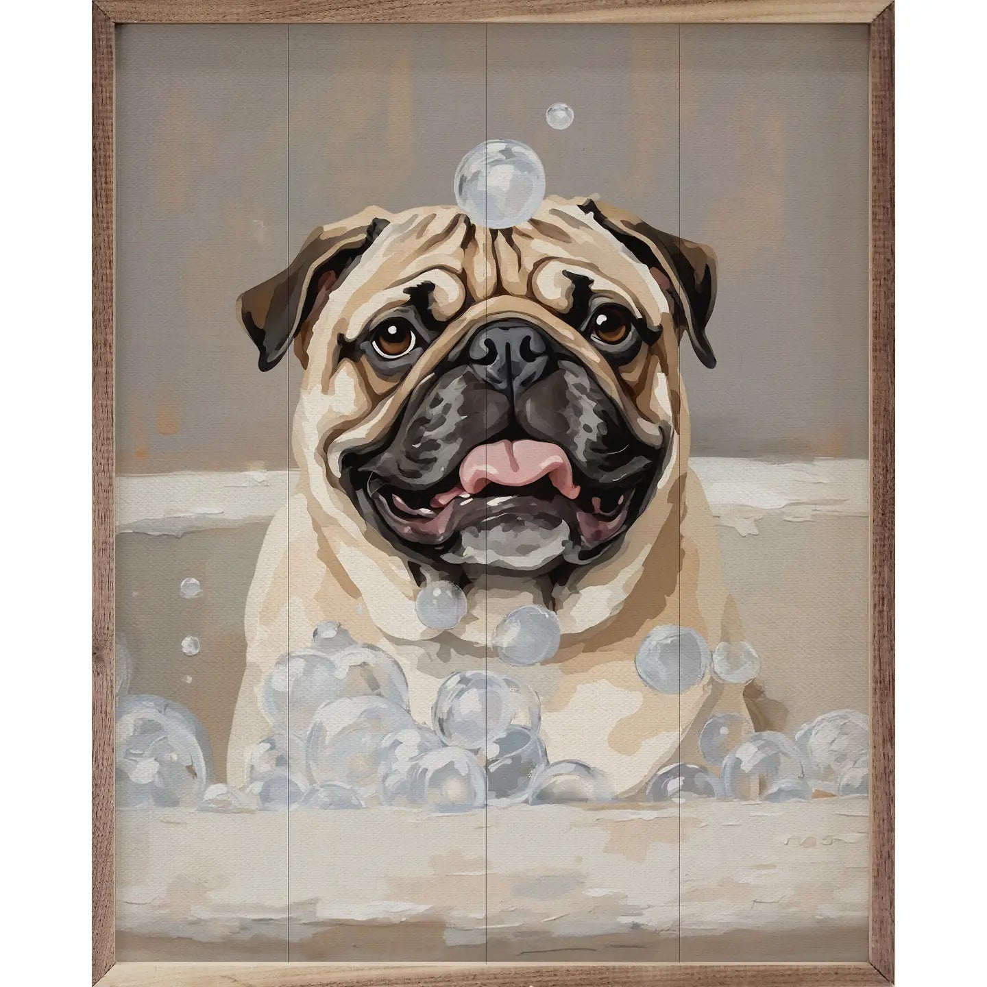 Pug in Tub Framed Sign