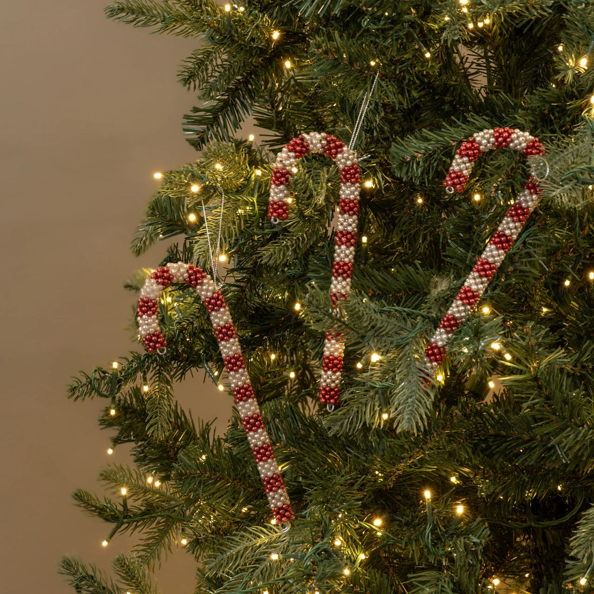 Beaded Candy Cane Ornaments - Set of 3