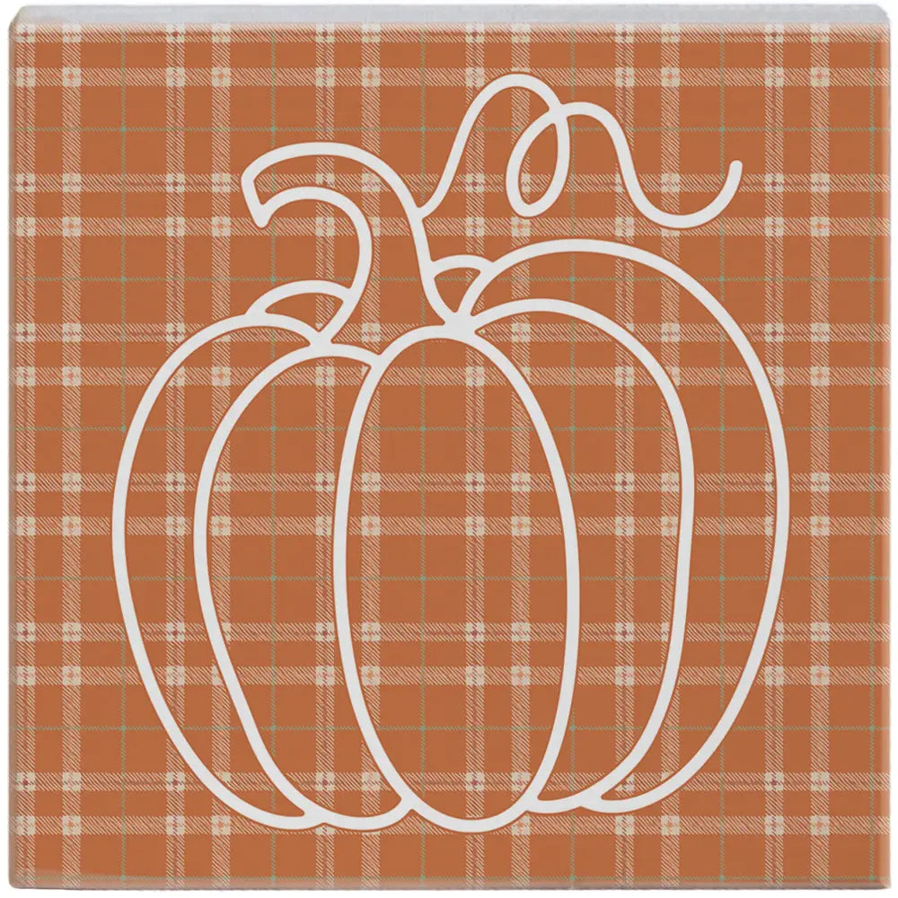 Plaid Pumpkin Wood Block Sign