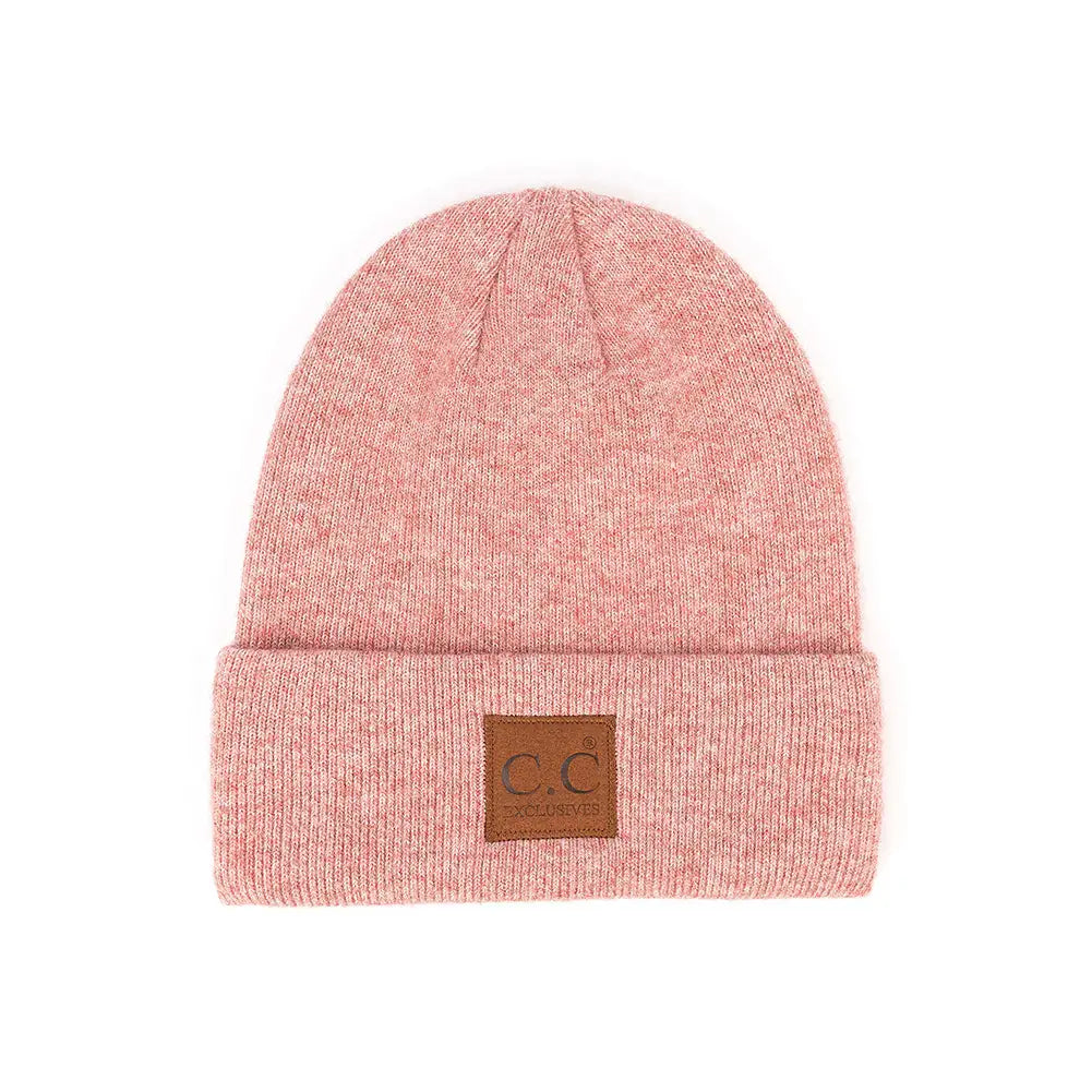 C.C Heather Knit Suede Patch Beanie - 7 Colors