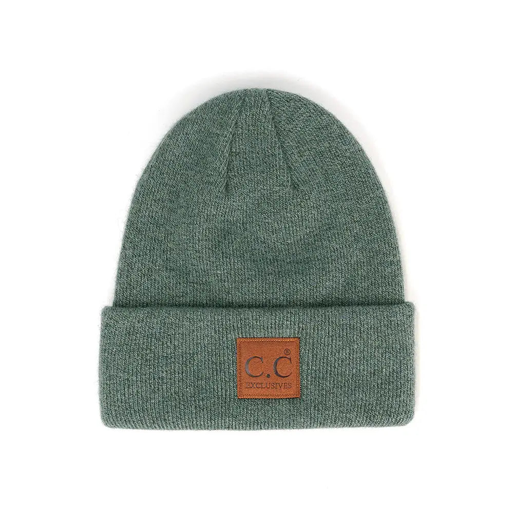 C.C Heather Knit Suede Patch Beanie - 7 Colors