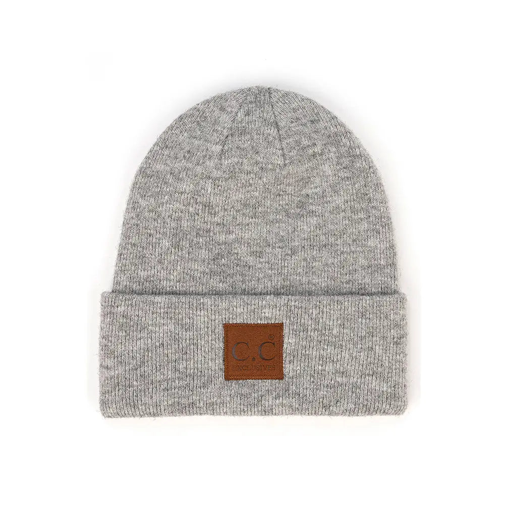 C.C Heather Knit Suede Patch Beanie - 7 Colors