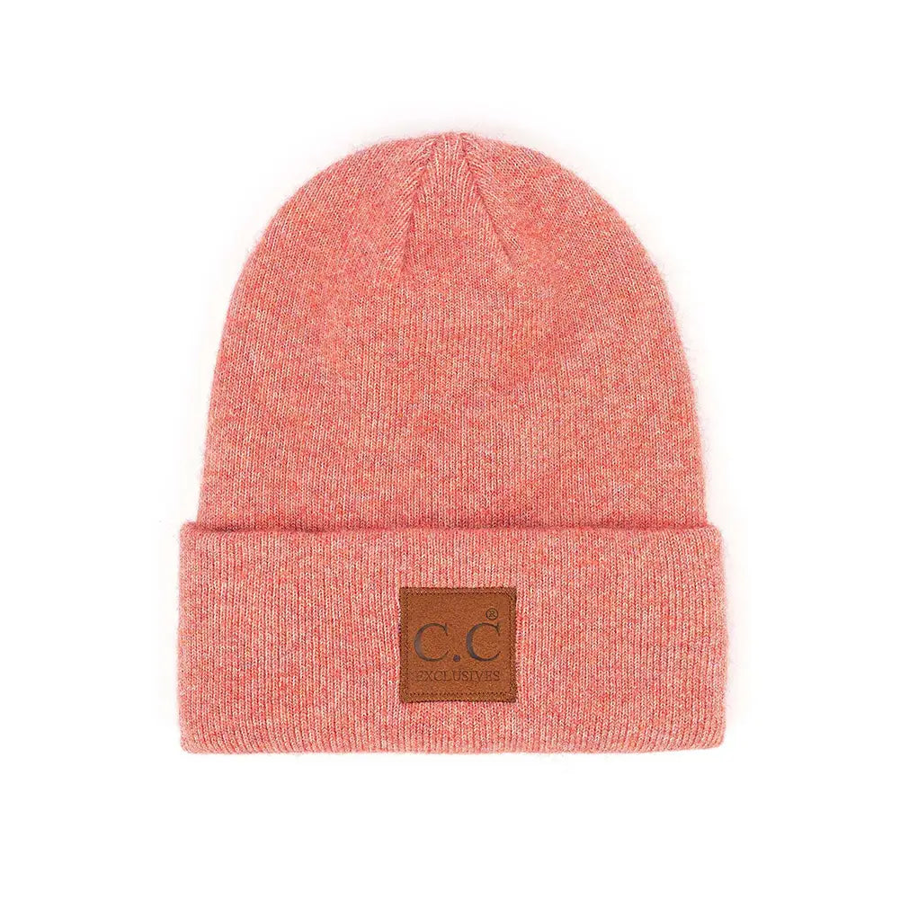 C.C Heather Knit Suede Patch Beanie - 7 Colors