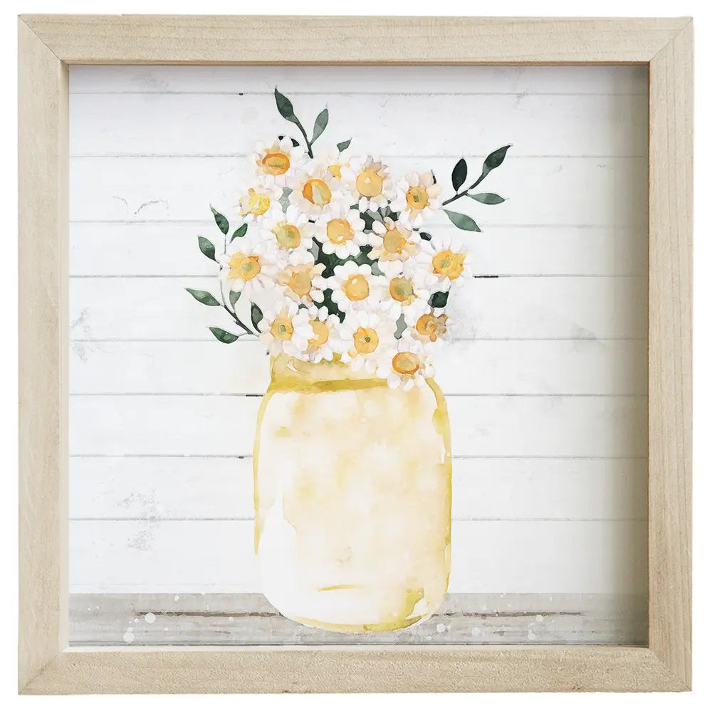 Yellow Potted Daisies Framed Sign