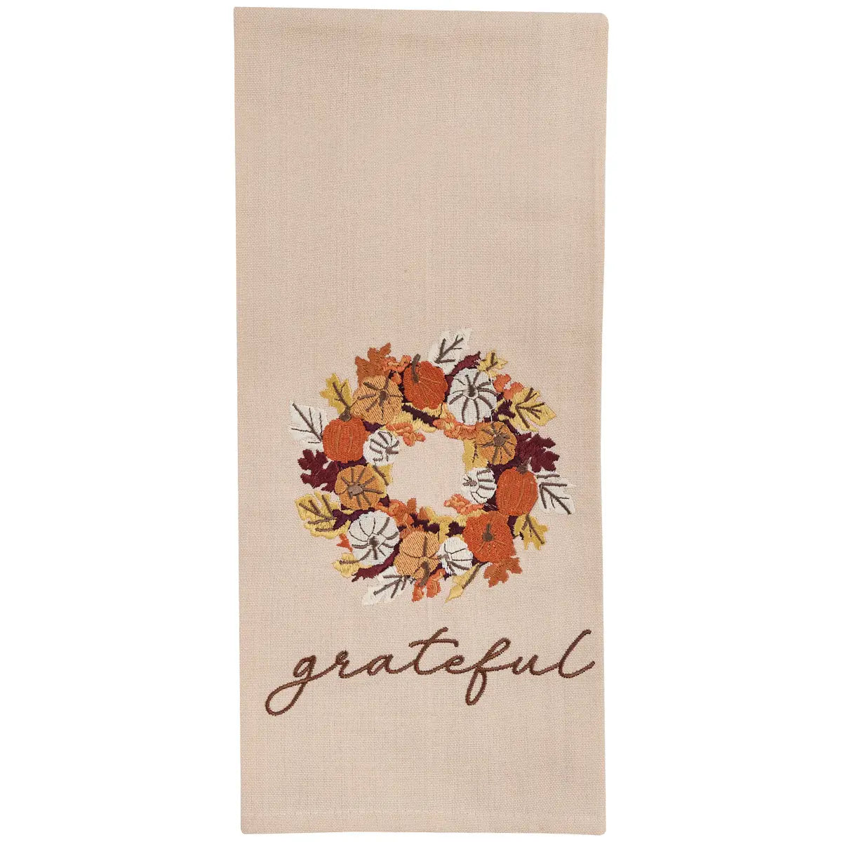 Pumpkin Wreath Embroidered Dishtowel