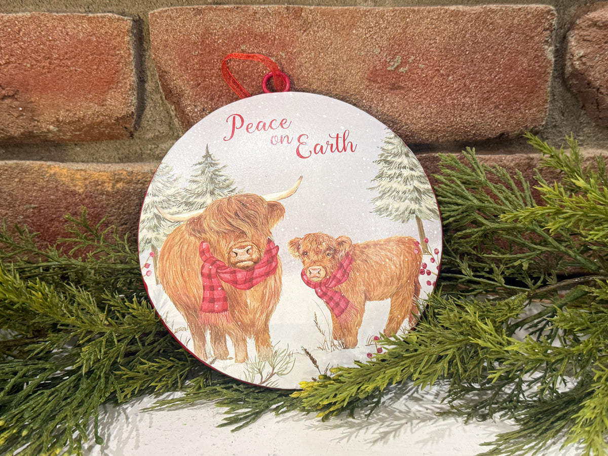 Metal Holiday Highland Cow Ornament - 3 Styles