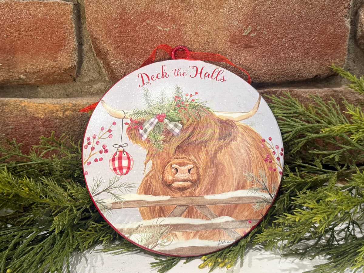 Metal Holiday Highland Cow Ornament - 3 Styles