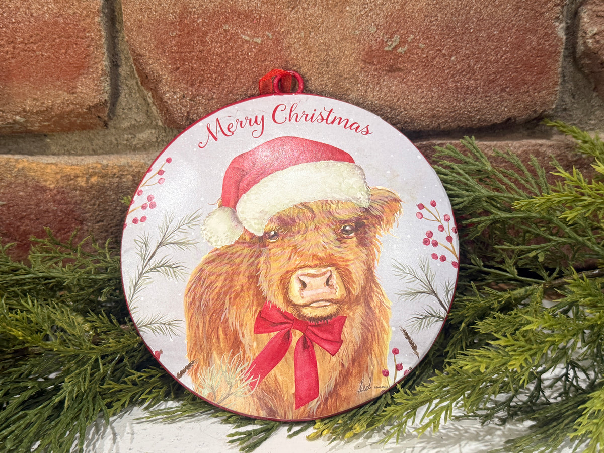 Metal Holiday Highland Cow Ornament - 3 Styles