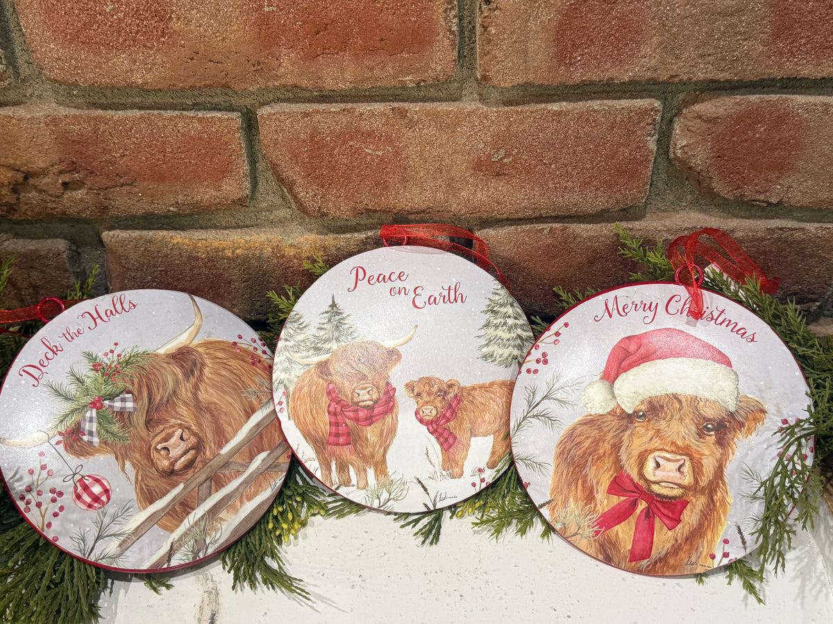 Metal Holiday Highland Cow Ornament - 3 Styles