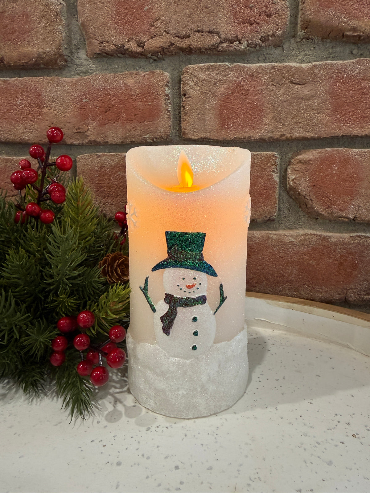 Frosty Snowman Moving Flame Candle