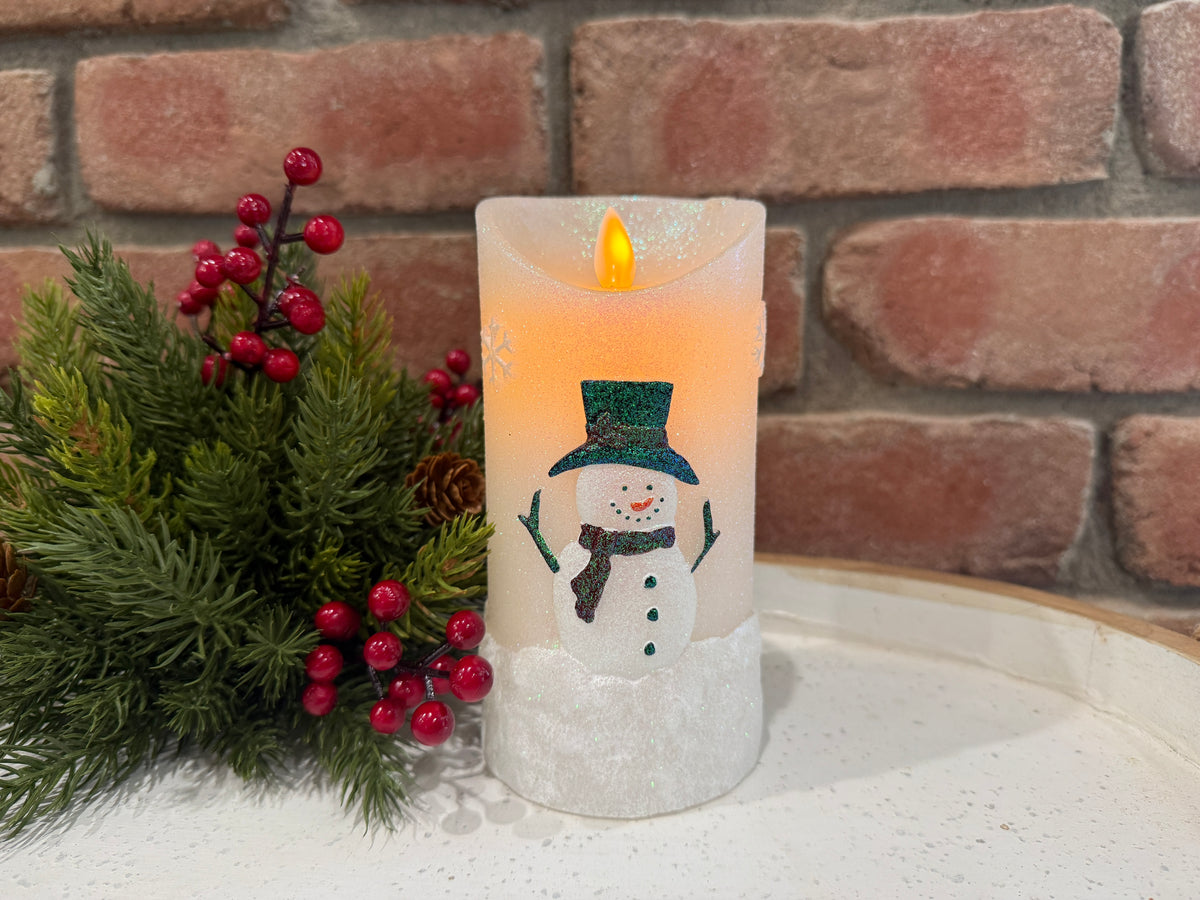 Frosty Snowman Moving Flame Candle
