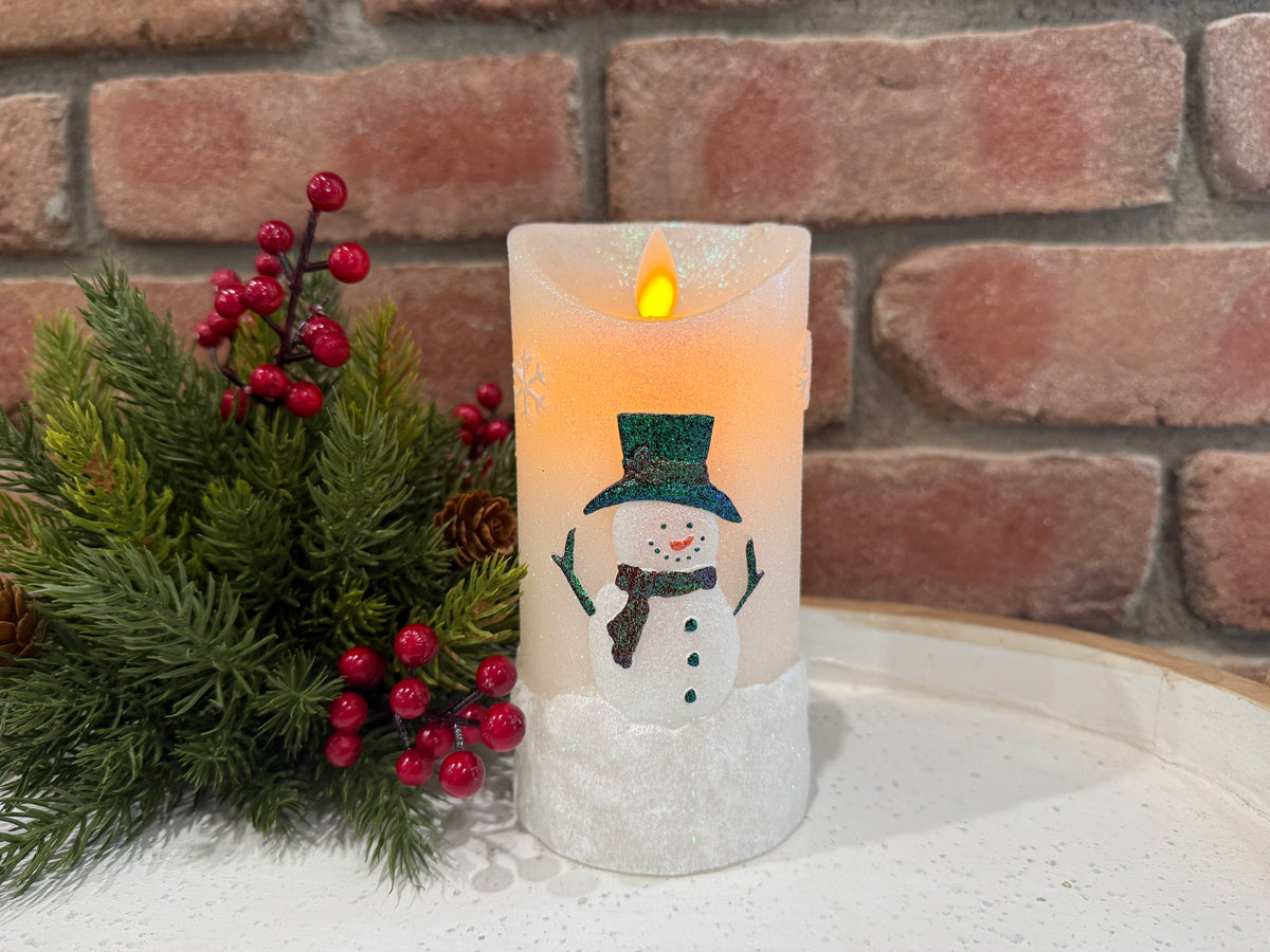 Frosty Snowman Moving Flame Candle