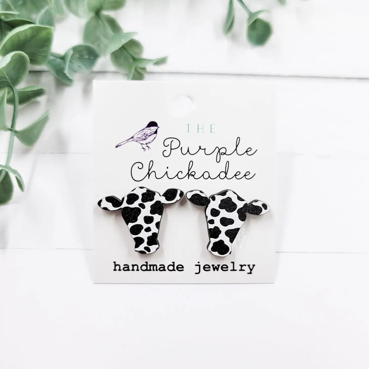 Black &amp; White Cow Head Earrings