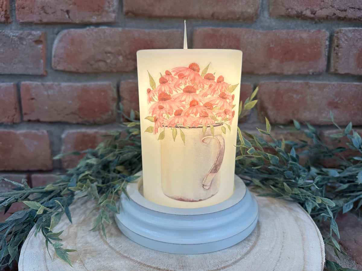 Rusty Cup Cone Flowers Candle Sleeve