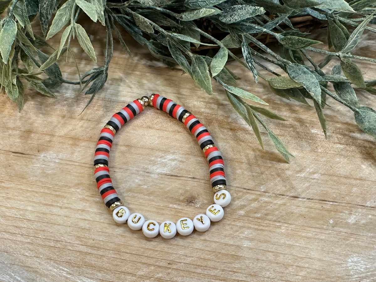 Red, White and black clay bead bracelet 