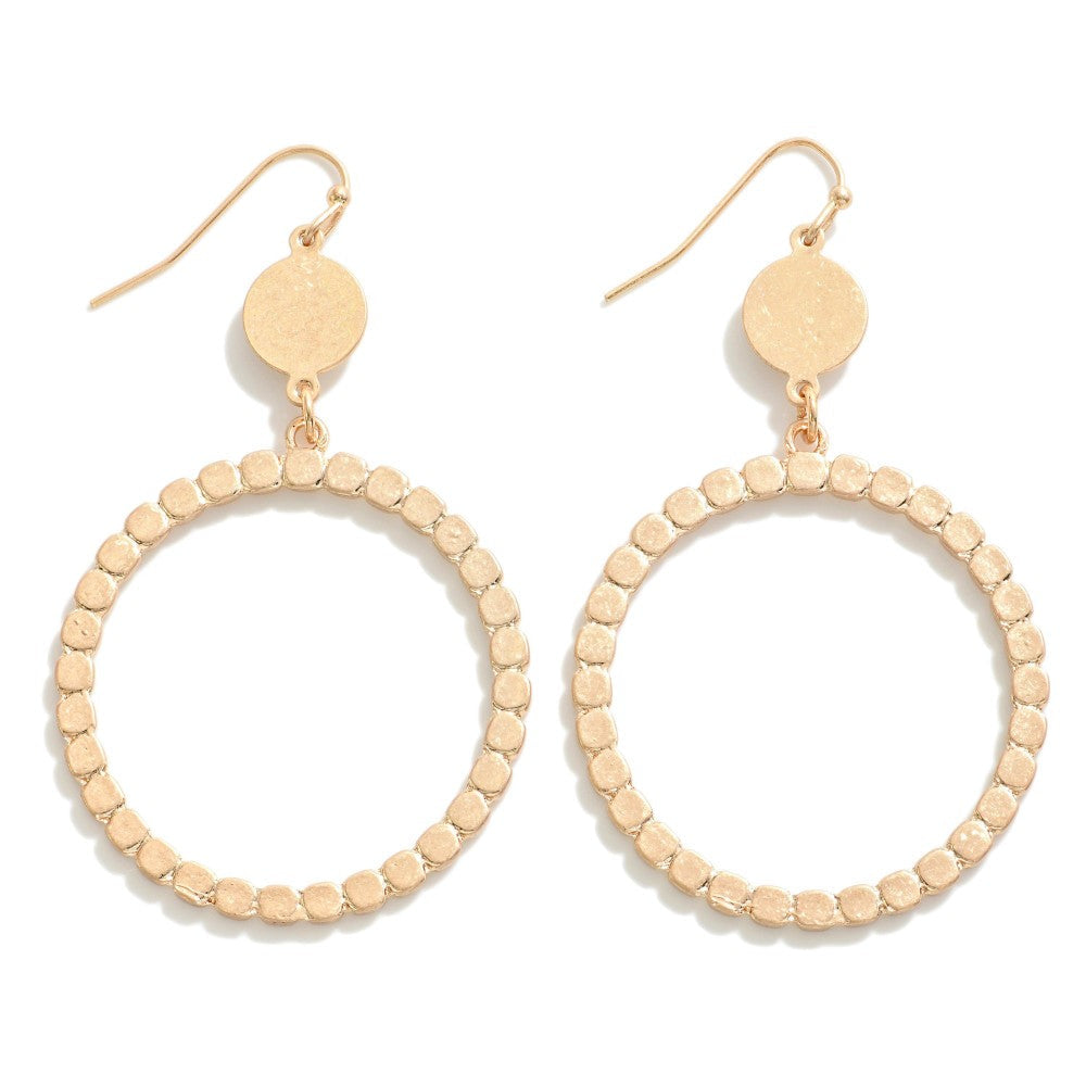 Worn Metal Pebbled Drop Earrings - 2 Styles