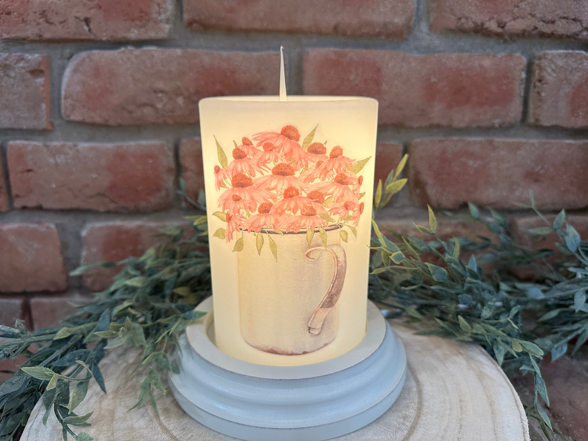 Rusty Cup Cone Flowers Candle Sleeve