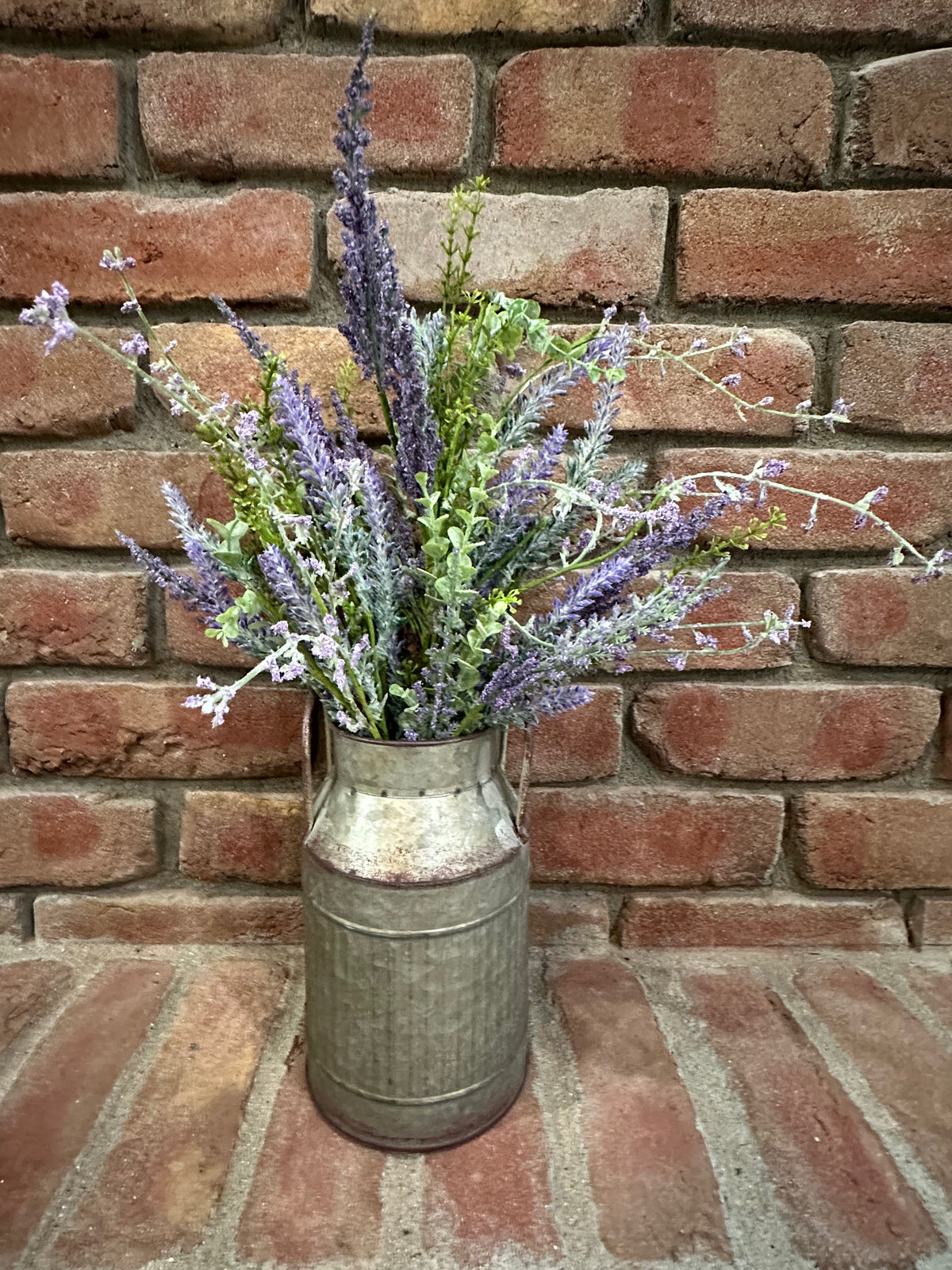 Milk Can with Mixed Lavender Arrangement